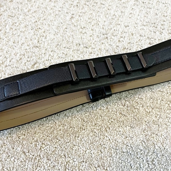 BCBG Max Azria Belt Sz M Black Statement Chunky Studded Biker City Art Vegan - Picture 1 of 8